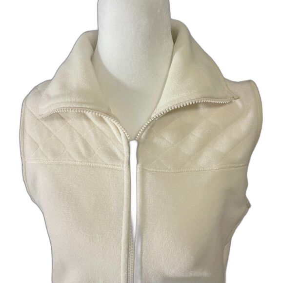 Chaps Cream Quilted Fleece Vest Women’s Small Zip Front NWOT Neutral Soft - Picture 4 of 7